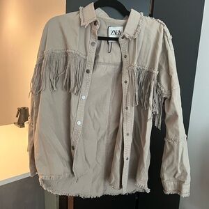 Tan Shacket / jacket with fringes from Zara